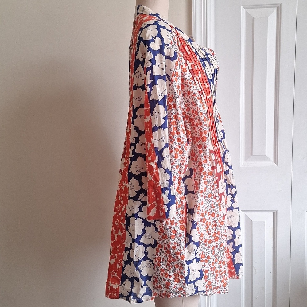 LA Cera Cotton Orange Blue Floral Button Down Tunic Size 2X - Picture 3 of 9